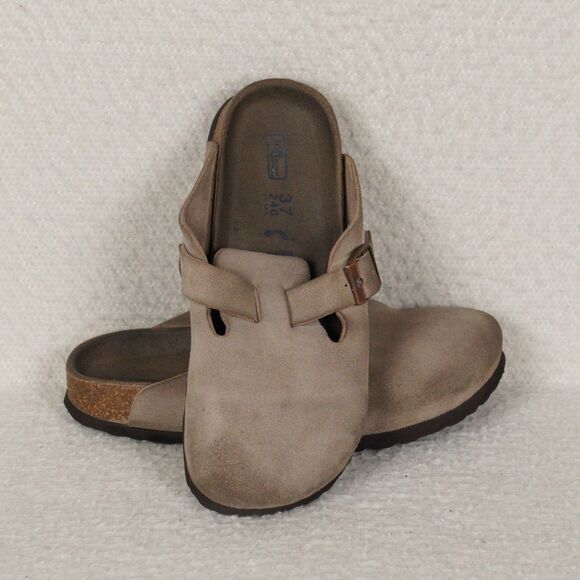 Birkenstock Boston Clog Unisex Womens 6 Mens 5 Taupe Suede Leather Medium/Narrow - Picture 1 of 16